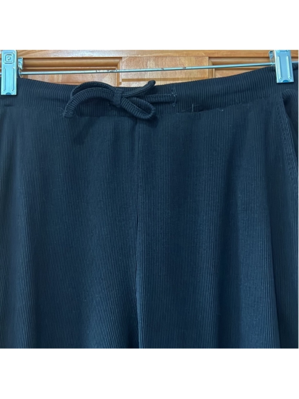 Zara Black Ribbed Wide Leg Drawstring Pants Medium - Picture 2 of 4